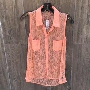 NEW Forever21 Peach Lace Collared Top